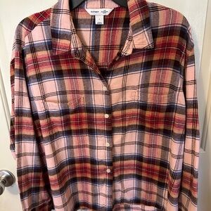Old Navy Pink and Red Plaid Boyfriend Shirt